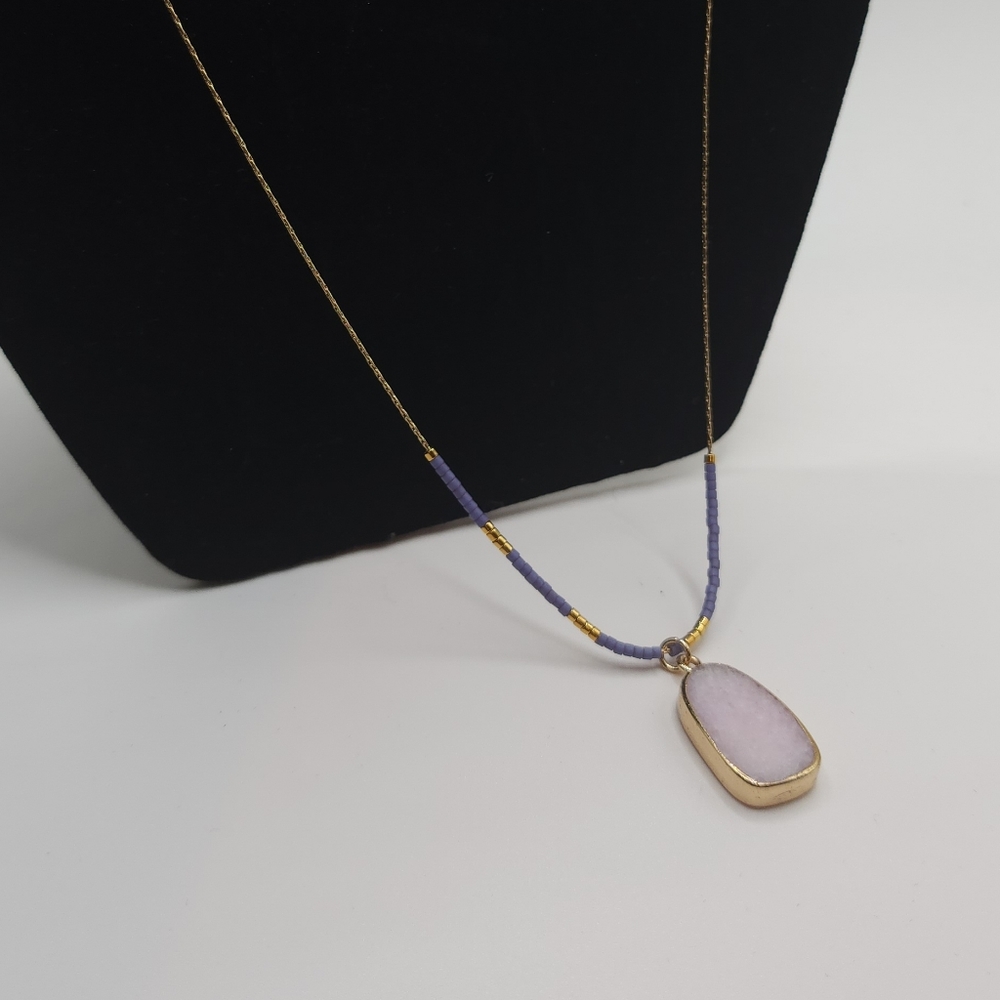 Dual strand gold tone pink crystal with purple beads necklace 45002-121